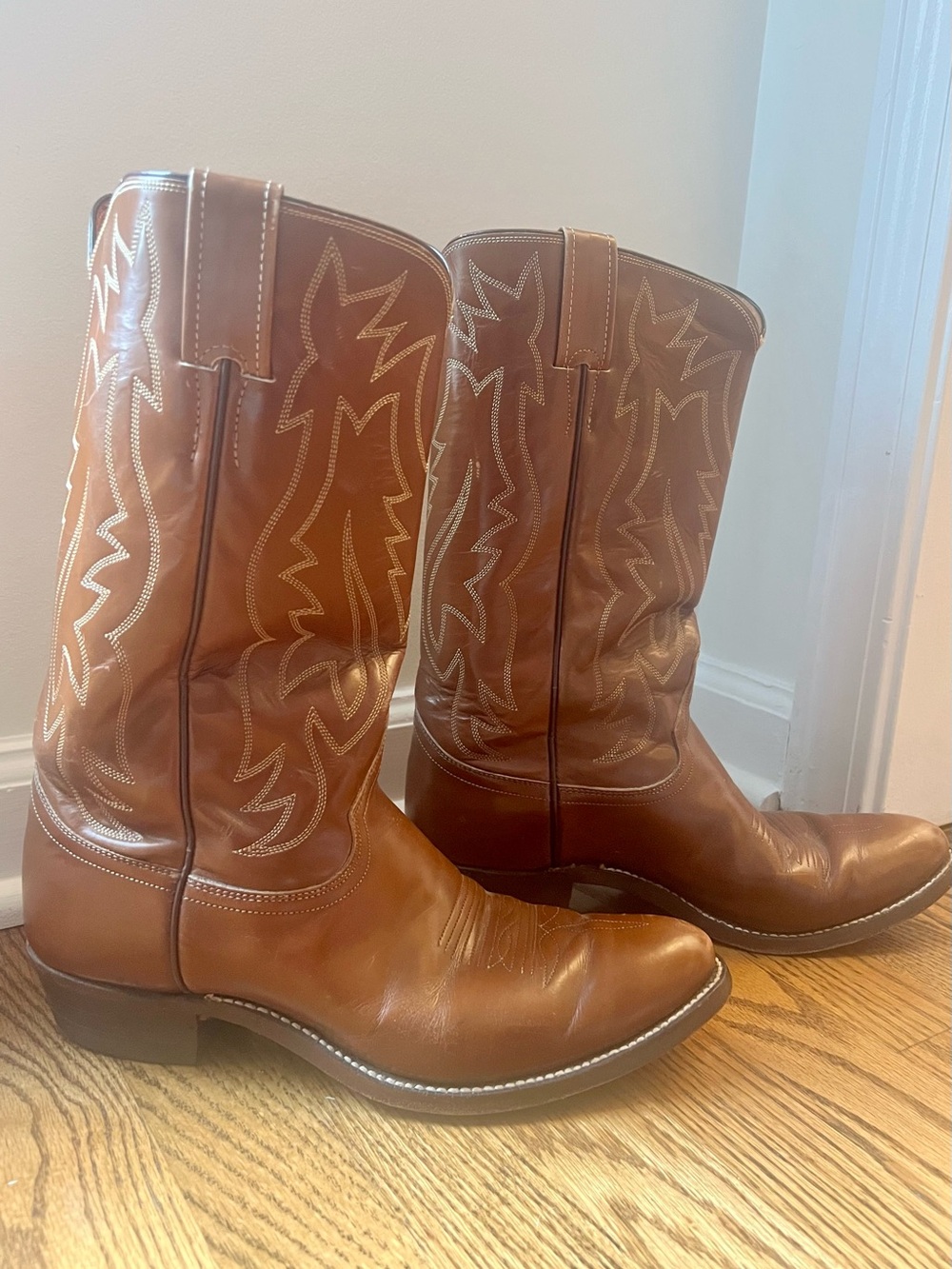 Vintage Justin Fort Worth Brown Leather Western Cowboy Boots Style 2909 Size 9D